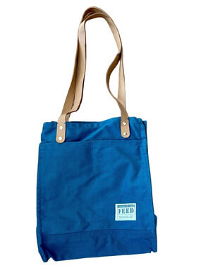 FEED Blue Canvas Messenger Tote with Tan Straps